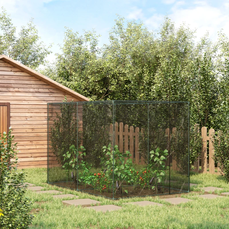 Outsunny 10' x 6.5' x 6.5' Crop Cage, Plant Protection Tent with Zippered Doors for Vegetable Garden, Backyard, Black