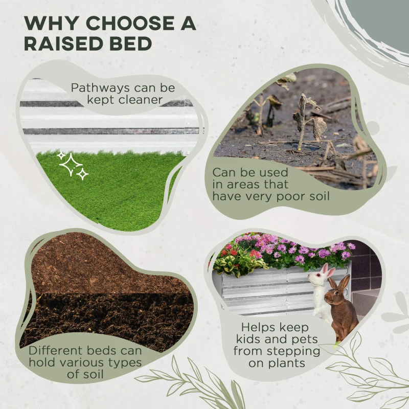 Outsunny 4' x 3' x 2' Raised Garden Bed with Support Rod, Steel Frame Elevated Planter Box, Silver