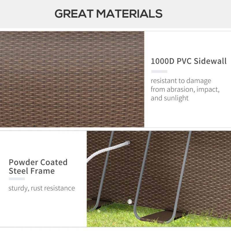 Outsunny 14' x 10' x 3' Above Ground Swimming Pool, Non-Inflatable Rectangular Steel Frame Pool with Filter Pump, Safety Ladder for 1-6 People, Brown