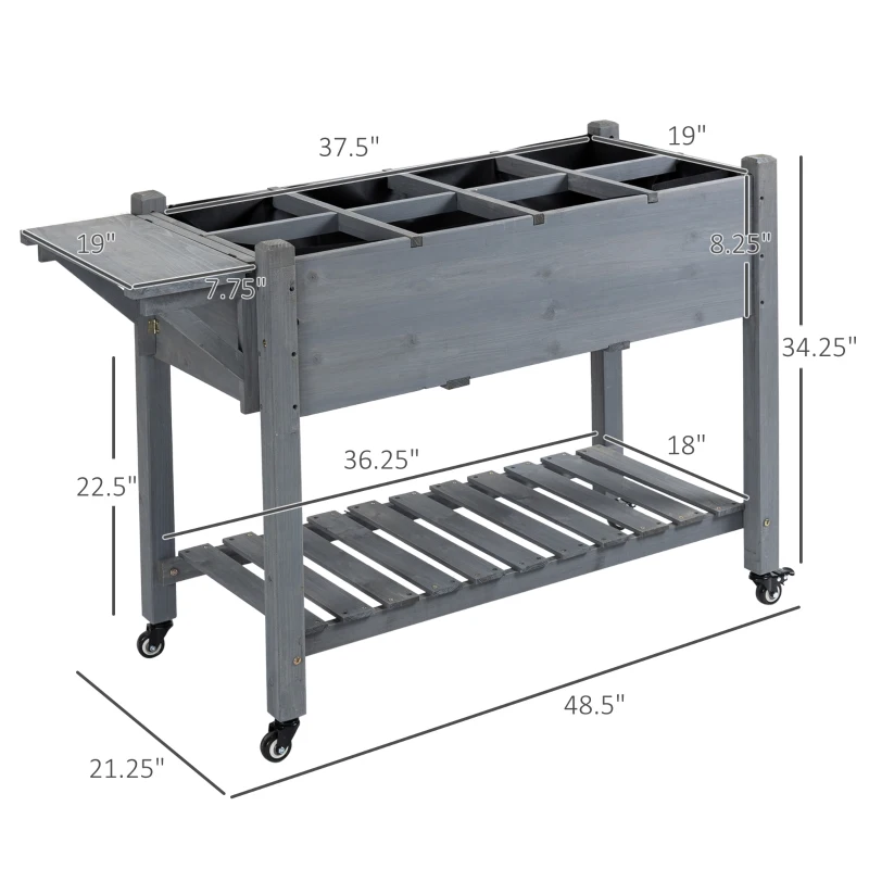 Outsunny Raised Garden Bed Planter Box w/ 8 Grow Grids, Storage Shelf & Lockable Wheels