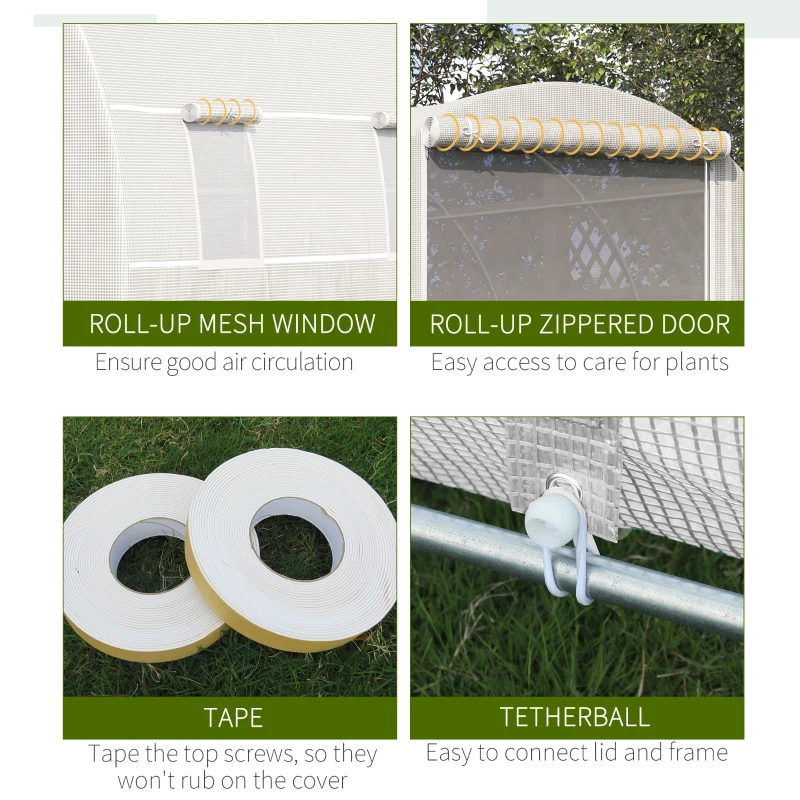 Outsunny Steel Frame Walk-In Tunnel Greenhouse Garden Green House Large Hot House Kit with Windows & Door, 19' x 10' x 7', White