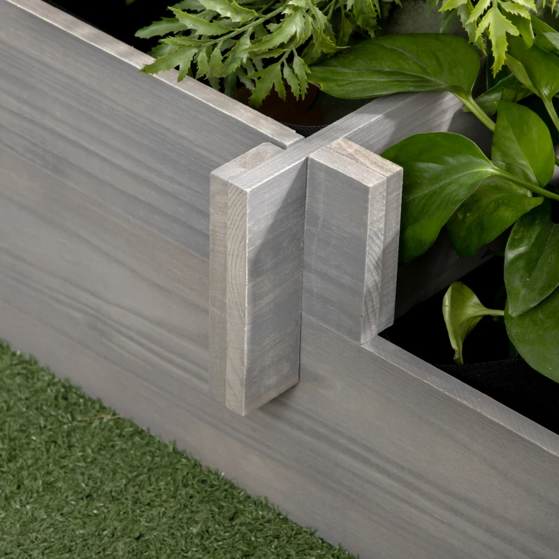 Outsunny 3 Tier Raised Garden Bed, Water Draining Fabric for Soil, Elevated Wood Flower Box for Vegetables, Herbs, Gray