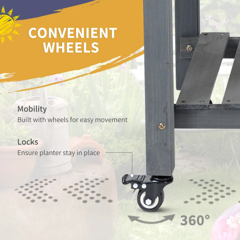 Outsunny Raised Garden Bed Planter Box w/ 8 Grow Grids, Storage Shelf & Lockable Wheels
