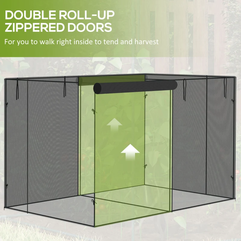 Outsunny 10' x 6.5' x 6.5' Crop Cage, Plant Protection Tent with Zippered Doors for Vegetable Garden, Backyard, Black