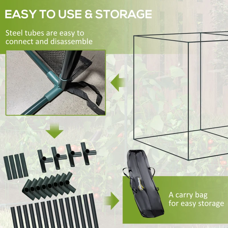 Outsunny 10 x 6.5ft Crop Cage, Garden Plant Protector with Two Zippered Doors, Storage Bag and Ground Stakes, Black