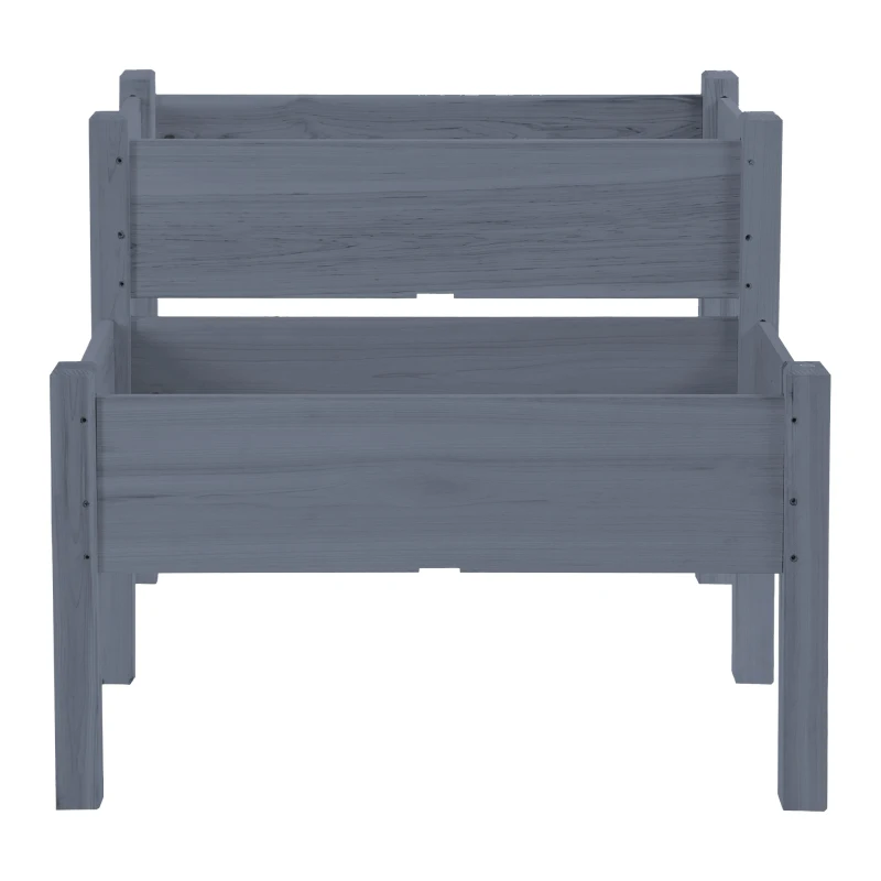 Outsunny 34"x34"x28" Raised Garden Bed 2-Tier Wooden Planter Box for Backyard, Patio to Grow Vegetables, Herbs and Flowers, Gray