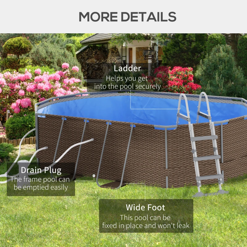 Outsunny 14' x 10' x 3' Above Ground Swimming Pool, Non-Inflatable Rectangular Steel Frame Pool with Filter Pump, Safety Ladder for 1-6 People, Brown
