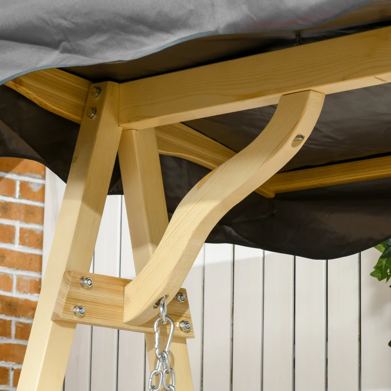 Outsunny Wooden Porch Swing Bench, 2-Seater Outdoor Swing Glider with Adjustable Canopy, Adjustable Hanging Chains, A-Frame, for Garden, Poolside, Backyard, Gray