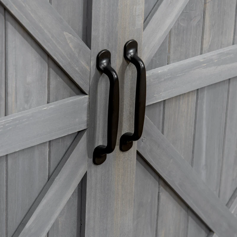 Outsunny Outdoor Storage Cabinet & Potting Table, Wooden Gardening Bench with Patio Cabinet and Magnetic Doors, Grey