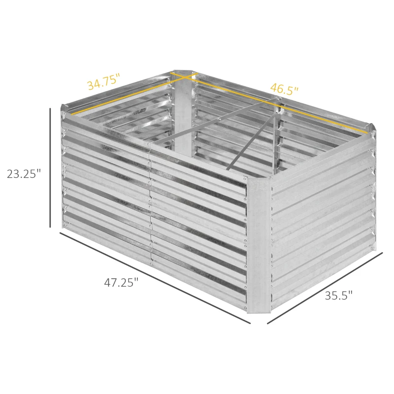 Outsunny 4' x 3' x 2' Raised Garden Bed with Support Rod, Steel Frame Elevated Planter Box, Silver