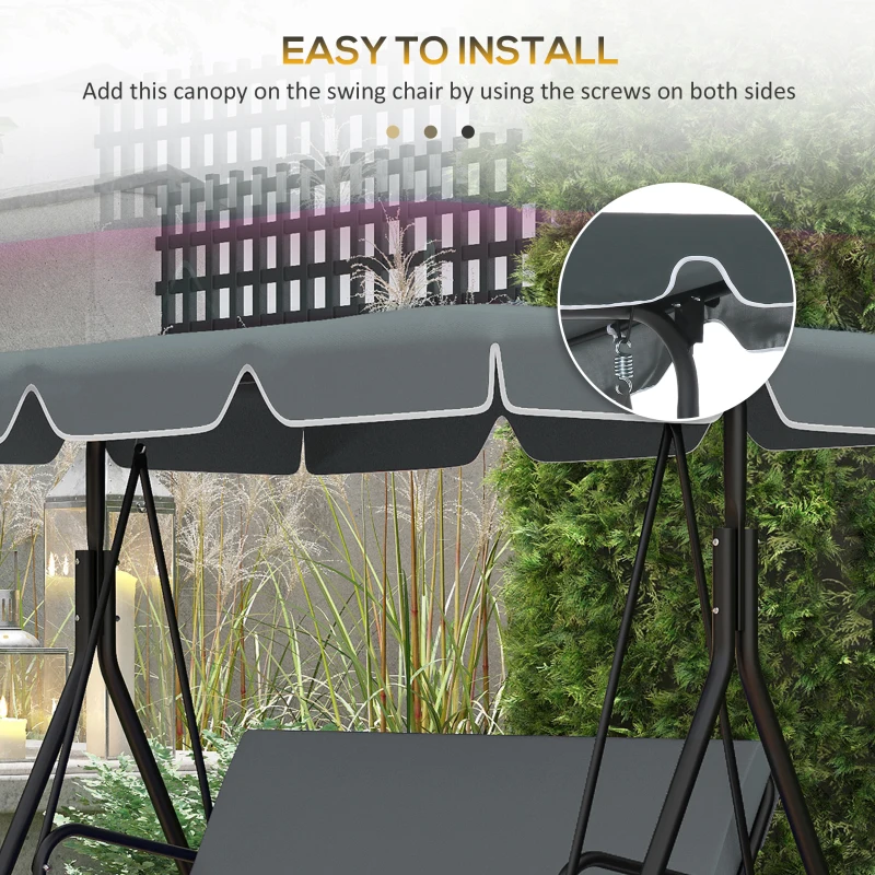 Outsunny 84A-054 Series 2/3 Seater Swing Canopy Replacement, Outdoor Swing Seat Top Cover (Canopy Only), Gray