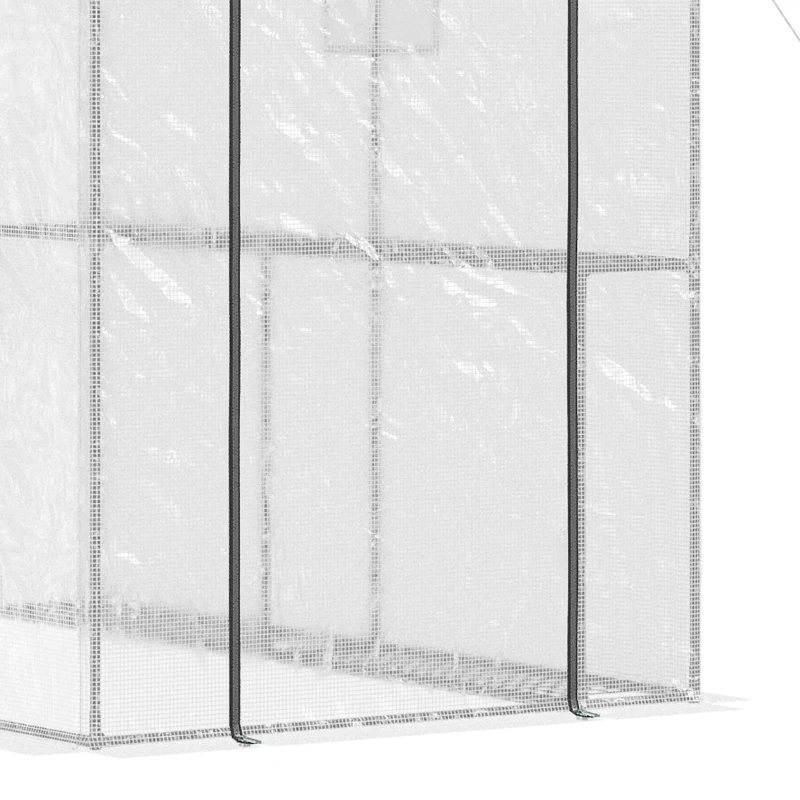 Outsunny 47.25" x 73.25" x 74.25" Walk-in Greenhouse, Outdoor Portable Plant Growing Area with Mesh Protected Roll-up Door & Window, 4 Shelves for Flowers, Herbs & Vegetables, White