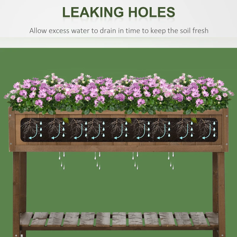 Outsunny Wooden Raised Garden Bed, Elevated Planter Box Stand with 8 Slots and Open Shelf, Dark Brown