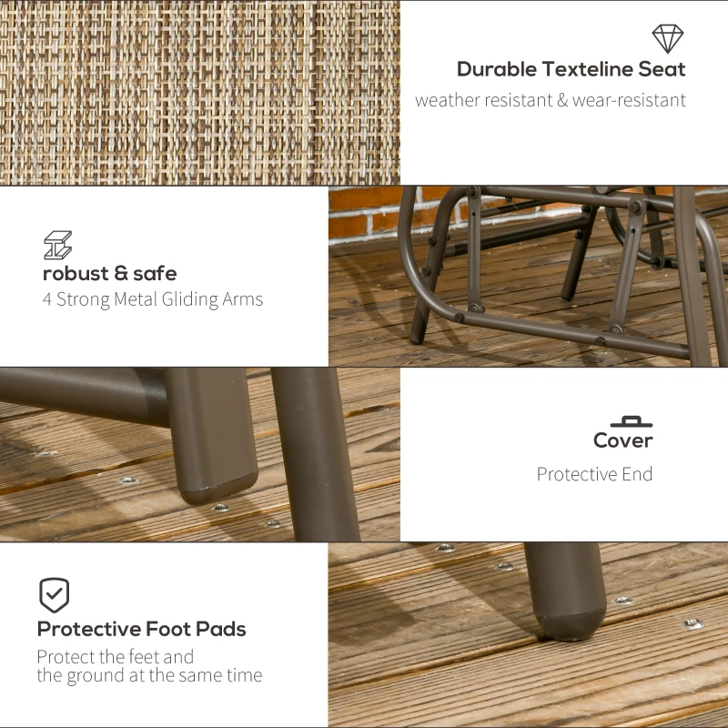 Outsunny Outdoor Glider Chairs with Coffee Table, Patio 2-Seat Rocking Chair Swing Loveseat with Breathable Sling for Backyard, Garden, and Porch, Light Brown