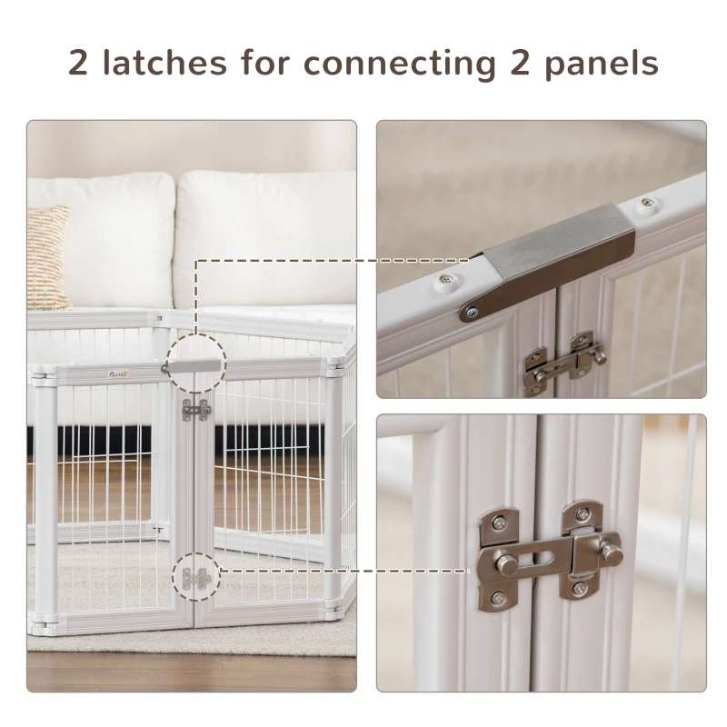 PawHut Dog Playpen, 6 Panels 24.5" Heavy Duty Pet Playpen, Foldable Dog Exercise Pen with Door Indoor Outdoor, White