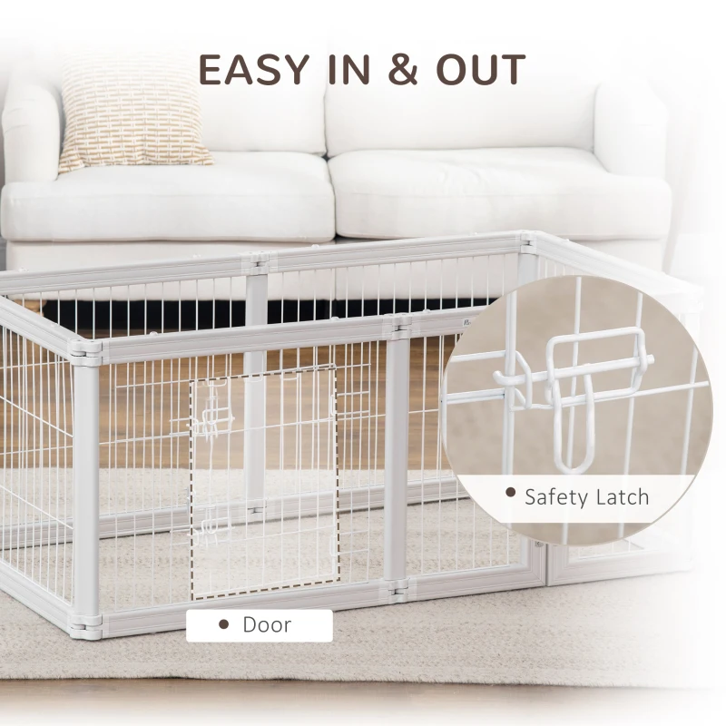 PawHut Dog Playpen, 6 Panels 24.5" Heavy Duty Pet Playpen, Foldable Dog Exercise Pen with Door Indoor Outdoor, White
