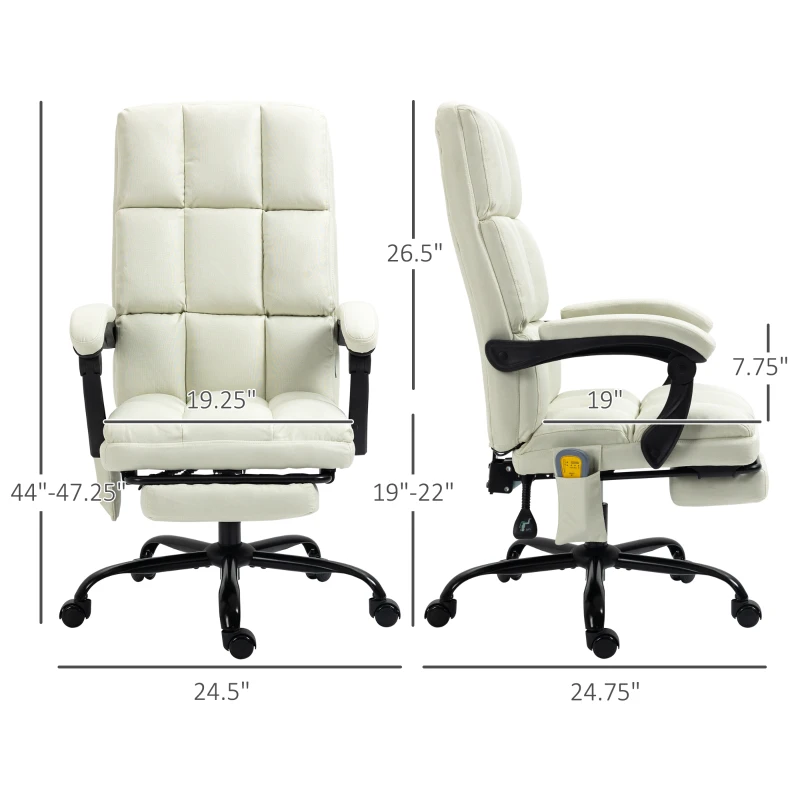 Vinsetto Massage Office Chair with 4 Vibration Points, Reclining Computer Chair with USB Port and Footrest - Cream White