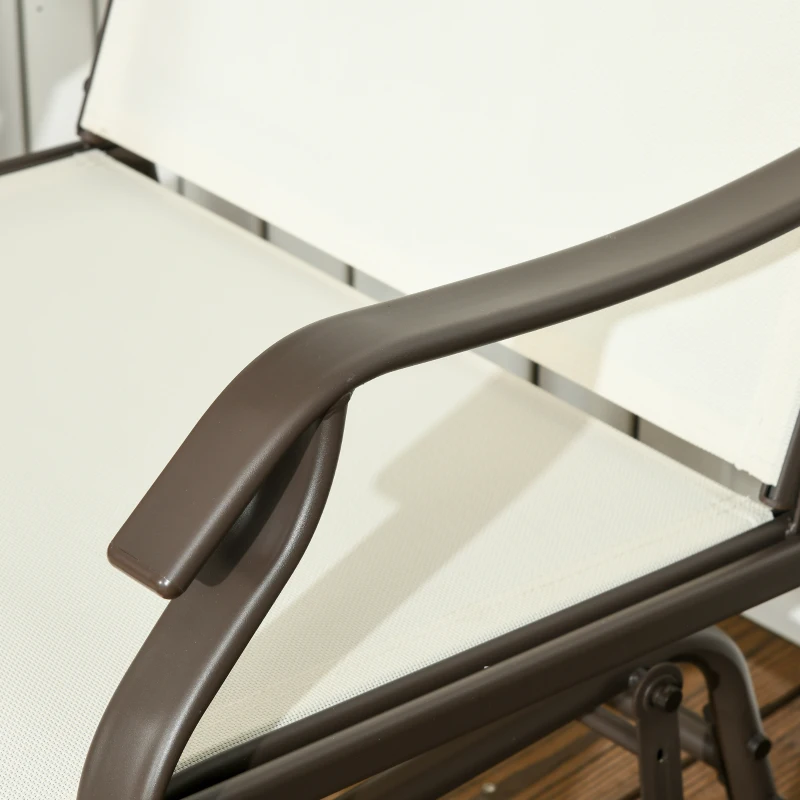 Outsunny 3 Piece Outdoor Glider Chair with Coffee Table Bistro Set, 2 Patio Rocking Swing Chairs with Breathable Sling Fabric, Glass Tabletop, for Backyard, Garden and Porch, Cream White