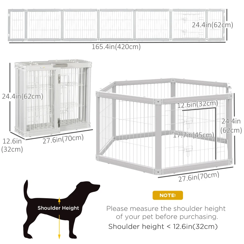 PawHut Dog Playpen, 6 Panels 24.5" Heavy Duty Pet Playpen, Foldable Dog Exercise Pen with Door Indoor Outdoor, White
