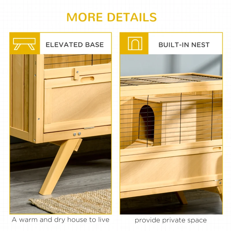 PawHut 47" Rabbit Hutch Indoor with Top Access, Elevated Bunny Cage Guinea Pig House with Removable Tray, Ramp, Yellow