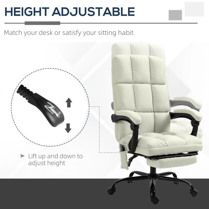 Vinsetto Massage Office Chair with 4 Vibration Points, Reclining Computer Chair with USB Port and Footrest - Cream White
