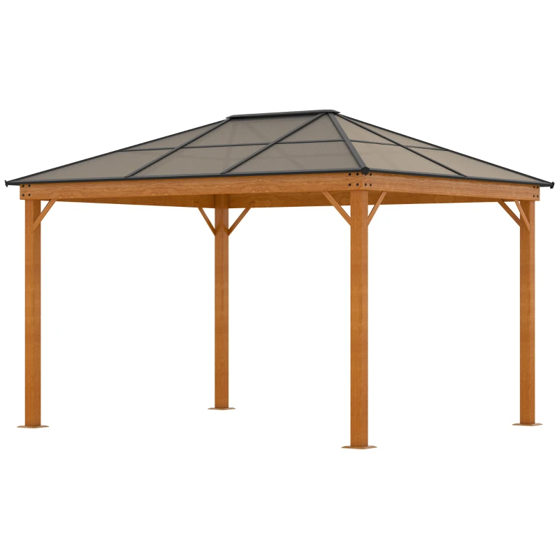 Outsunny 10' x 12' Hardtop Polycarbonate Gazebo Canopy Aluminum Frame Pergola w/ Netting and Sidewalls for Garden, Patio, Khaki