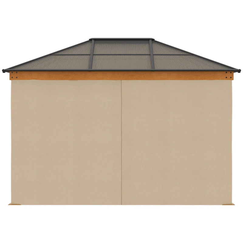 Outsunny 10' x 12' Hardtop Polycarbonate Gazebo Canopy Aluminum Frame Pergola w/ Netting and Sidewalls for Garden, Patio, Khaki