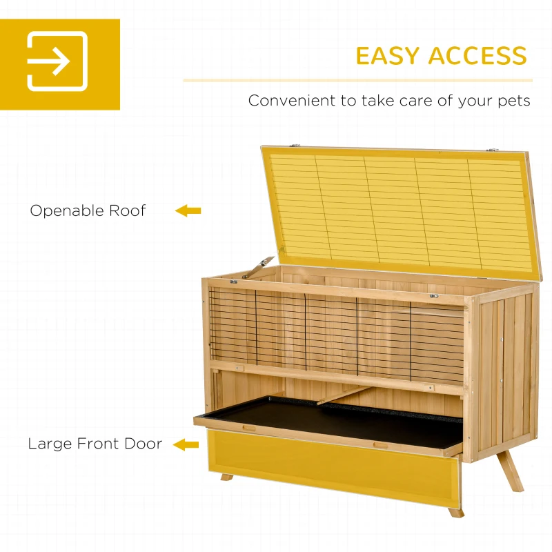 PawHut 47" Rabbit Hutch Indoor with Top Access, Elevated Bunny Cage Guinea Pig House with Removable Tray, Ramp, Yellow