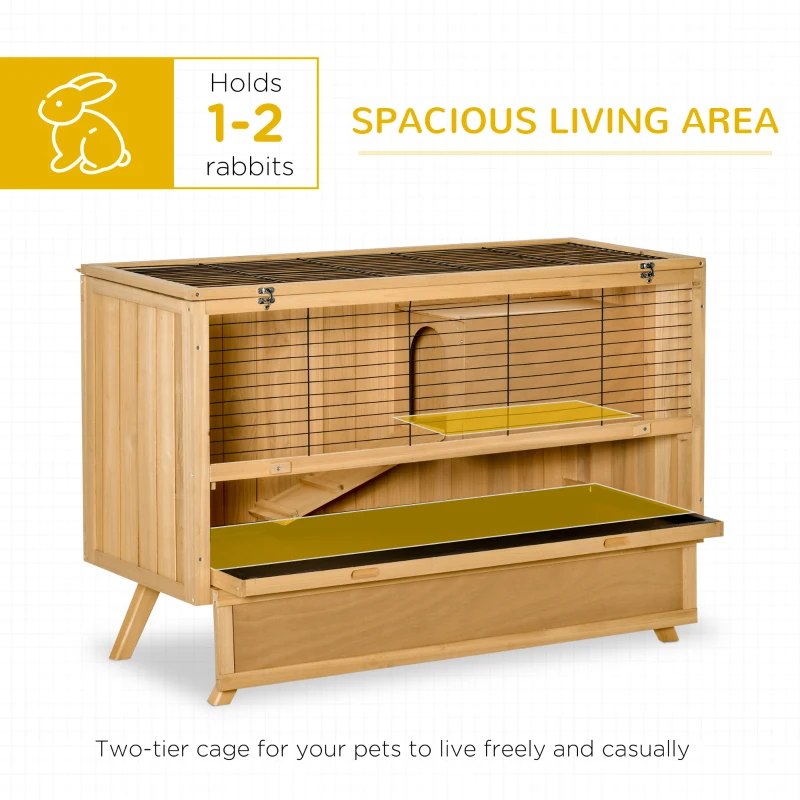 PawHut 47" Rabbit Hutch Indoor with Top Access, Elevated Bunny Cage Guinea Pig House with Removable Tray, Ramp, Yellow
