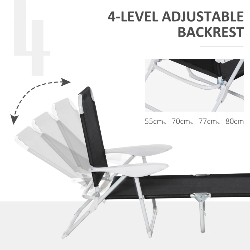 Outsunny Outdoor Lounge Chair, Patio Garden Folding Chaise Lounge, Sun Beach Reclining Tanning Chair with 4-level Adjustable Backrest, Black