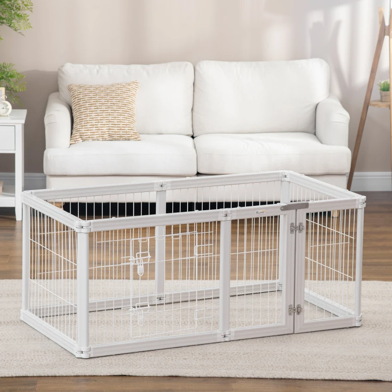 PawHut Dog Playpen, 6 Panels 24.5" Heavy Duty Pet Playpen, Foldable Dog Exercise Pen with Door Indoor Outdoor, White