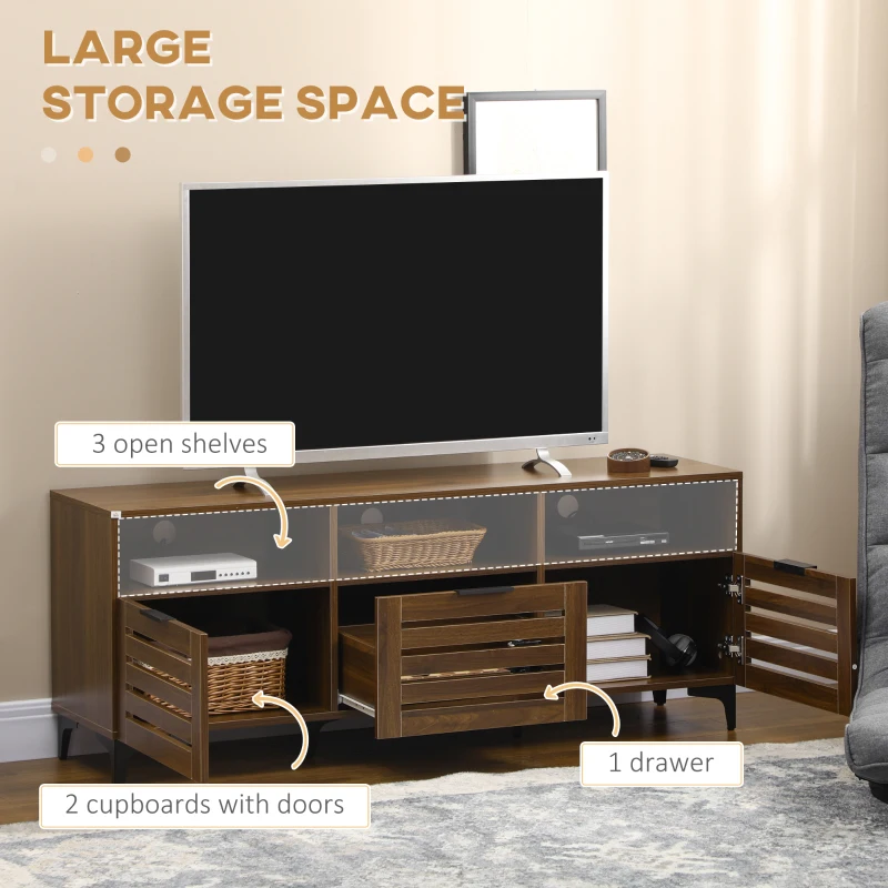 HOMCOM TV Stand for 65 Inch TV, Entertainment Center with Drawer, Doors, and Storage Shelves, TV Cabinet for Living Room, Bedroom, Brown
