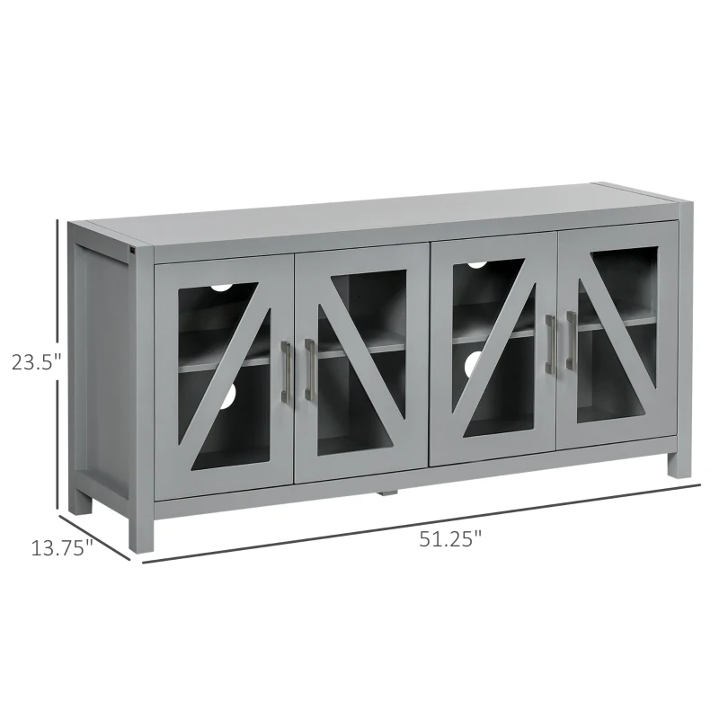 HOMCOM TV Cabinet Stand for TVs up to 58", Entertainment Center with Adjustable Shelves, 4 Glass Doors and 4 Cable Holes for Living Room, Gray