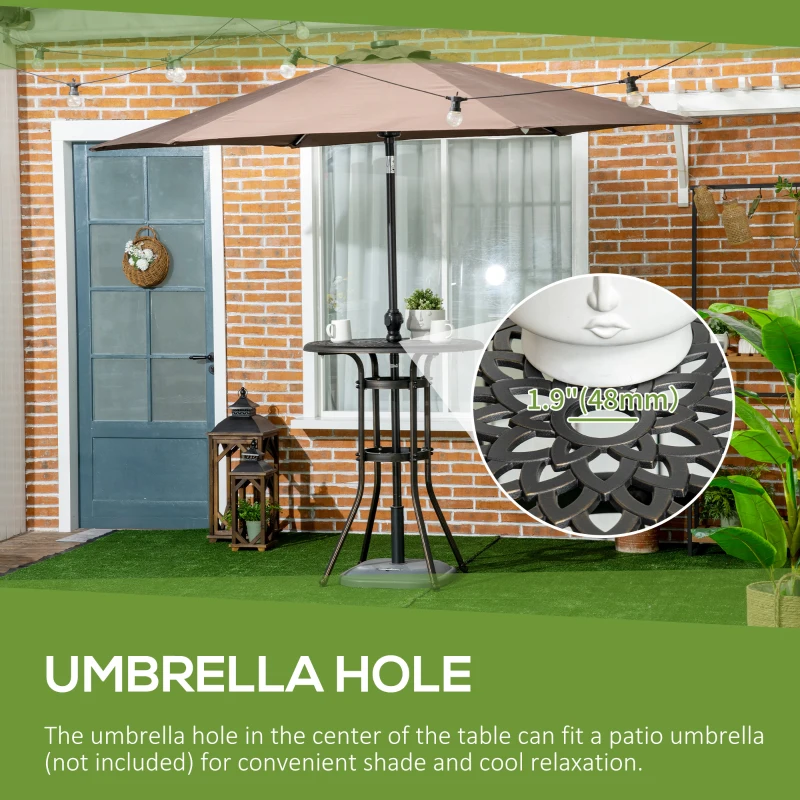 Outsunny Ф31.5" Round Garden Bar Table, Cast Aluminum Frame Patio Bar Height Desk w/ Umbrella Hole for Patio, Garden, Balcony, Bronze