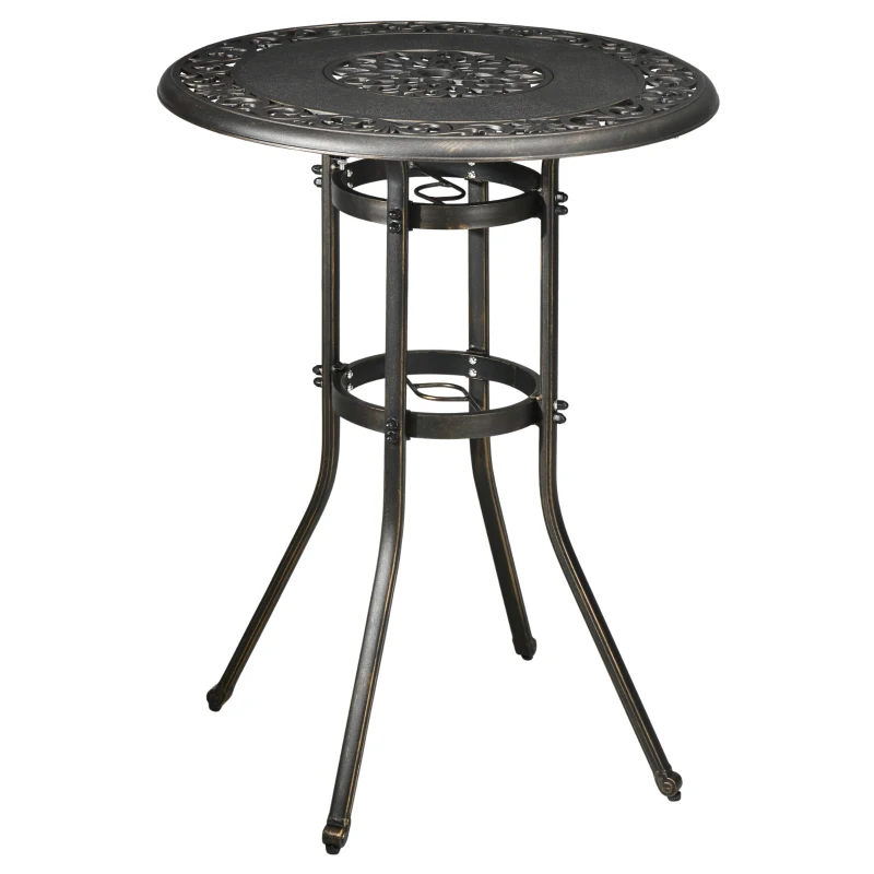 Outsunny Ф31.5" Round Garden Bar Table, Cast Aluminum Frame Patio Bar Height Desk w/ Umbrella Hole for Patio, Garden, Balcony, Bronze