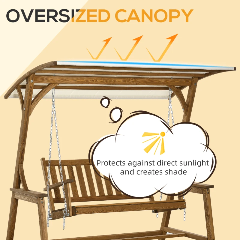 Outsunny 2 Seater Patio Swing Chair with Canopy and Hanging Chains, Wooden Porch Swing Glider, Outdoor Swing Loveseat, for Garden, Poolside, Backyard