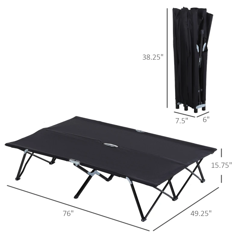 Outsunny 2-Person Camping Cot, Portable Adult Bed with Carrying Bag - Ideal for Hunting, Fishing Trips, Black