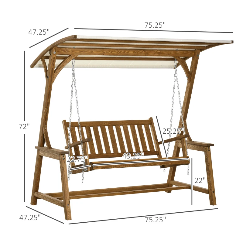 Outsunny 2 Seater Patio Swing Chair with Canopy and Hanging Chains, Wooden Porch Swing Glider, Outdoor Swing Loveseat, for Garden, Poolside, Backyard