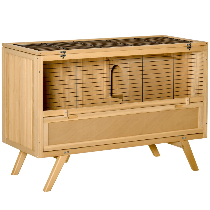 PawHut 47" Rabbit Hutch Indoor with Top Access, Elevated Bunny Cage Guinea Pig House with Removable Tray, Ramp, Yellow