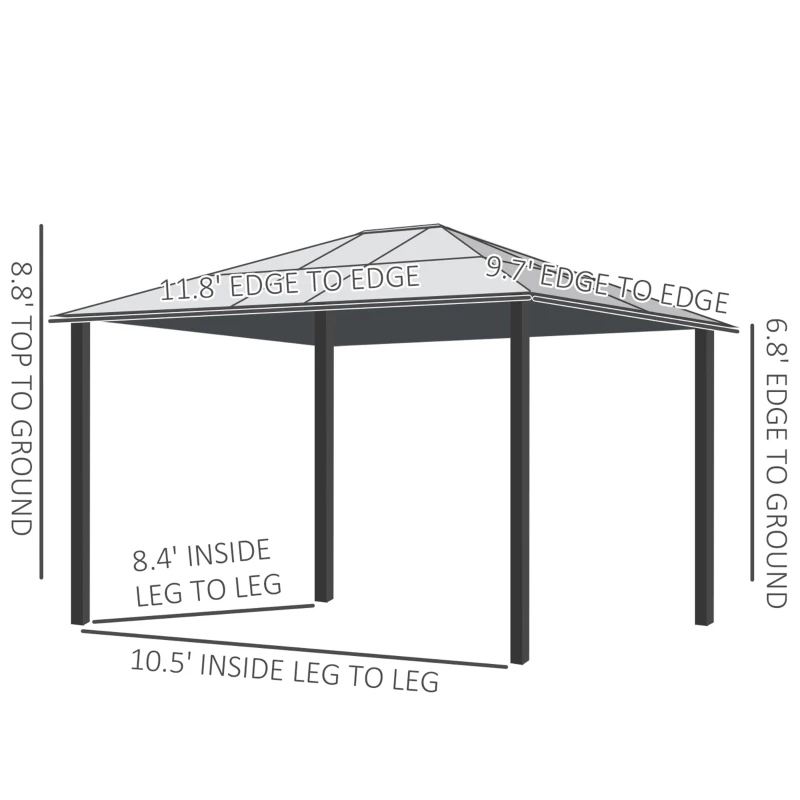 Outsunny 10' x 12' Hardtop Polycarbonate Gazebo Canopy Aluminum Frame Pergola w/ Netting and Sidewalls for Garden, Patio, Khaki