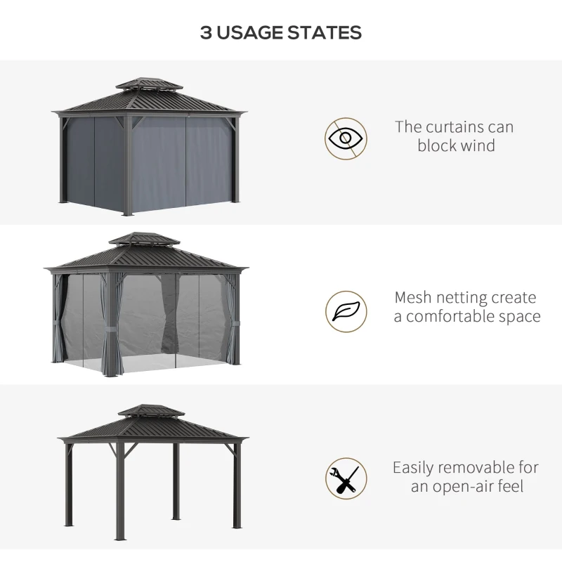 Outsunny 12' x 10' 2 Tier Gazebo, Steel & Aluminum, Gray