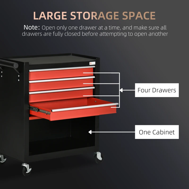 DURHAND 4-Drawer Tool Chest with 4 Wheels, Rolling Tool Box and Storage Cabinet, Portable Tool Organizer for Garage, Red
