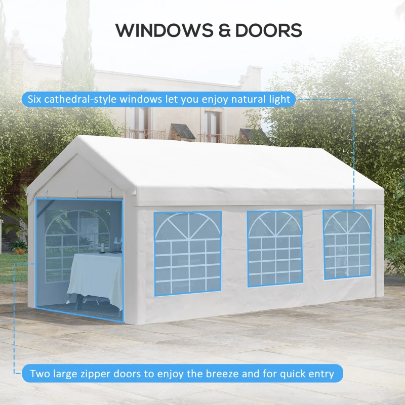 Outsunny 10' x 20' Party Tent & Carport, Large Outdoor Canopy Tent Portable Garage with Removable Sidewalls and Windows, White Tents for Parties, Wedding and Events