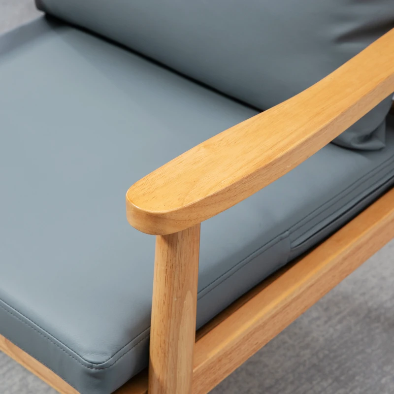 HOMCOM Armchair with Removable Seat and Back Cushion for Bedroom Living Room Chair with Faux Leather and Wood Legs Grey