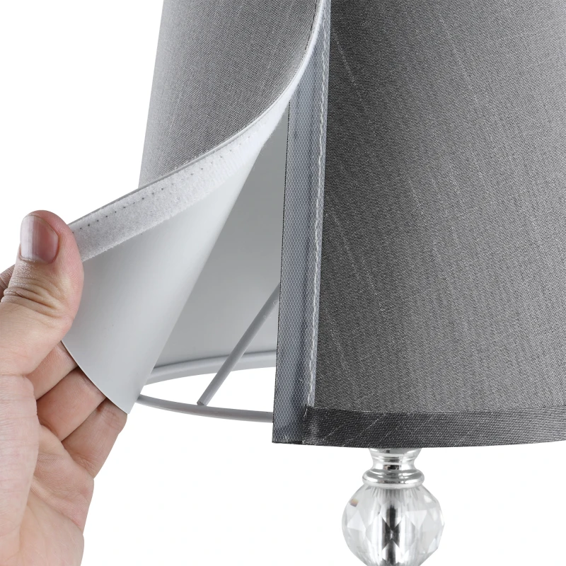 HOMCOM Crystallite Modern Table Lamps for Bedroom Set of 2, Bedside Desk Lamp for Home Office, Living Room Lamp Set with Fabric Lampshades, Gray