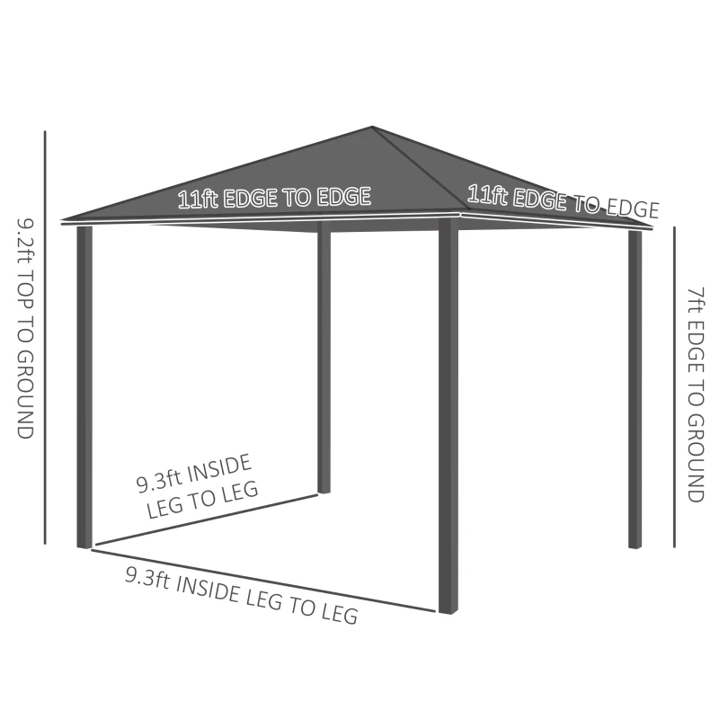 Outsunny 11' x 11' Hardtop Gazebo with Metal & Acrylic Combined Roof, Wood Frame, Permanent Pavilion Grill Gazebo with Bar Counters, Ceiling Hook, for Patio, Garden, Backyard, Deck, Lawn