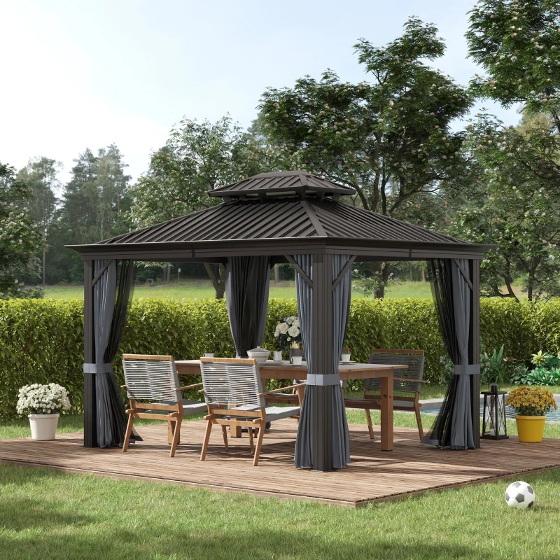 Outsunny 12' x 10' 2 Tier Gazebo, Steel & Aluminum, Gray
