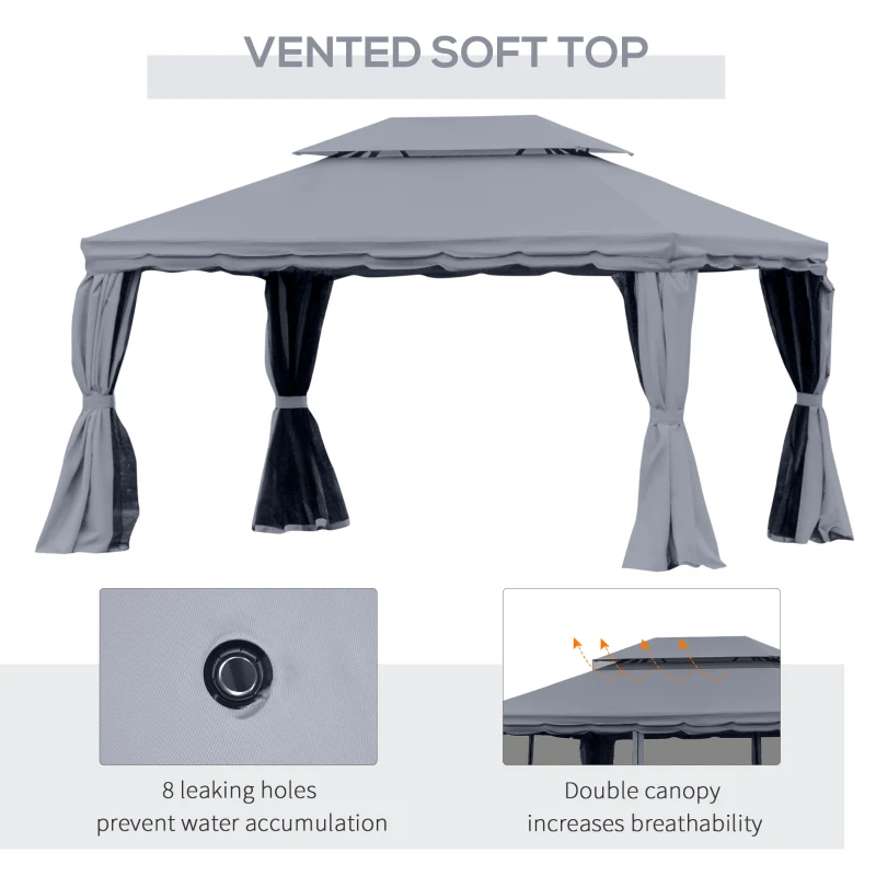 Outsunny 13' x 10' Patio Gazebo, Double Roof Outdoor Gazebo Canopy Shelter with Netting & Curtains, Strong Aluminum Frame, Dark Grey