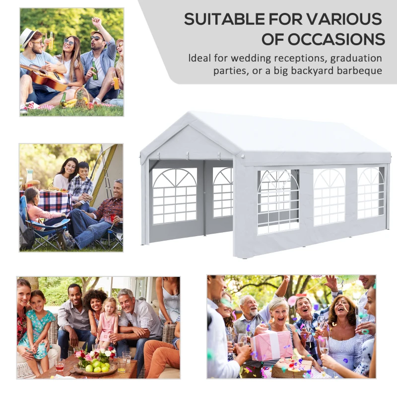 Outsunny 10' x 20' Party Tent & Carport, Large Outdoor Canopy Tent Portable Garage with Removable Sidewalls and Windows, White Tents for Parties, Wedding and Events