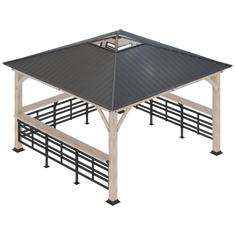 Outsunny 11' x 11' Hardtop Gazebo with Metal & Acrylic Combined Roof, Wood Frame, Permanent Pavilion Grill Gazebo with Bar Counters, Ceiling Hook, for Patio, Garden, Backyard, Deck, Lawn